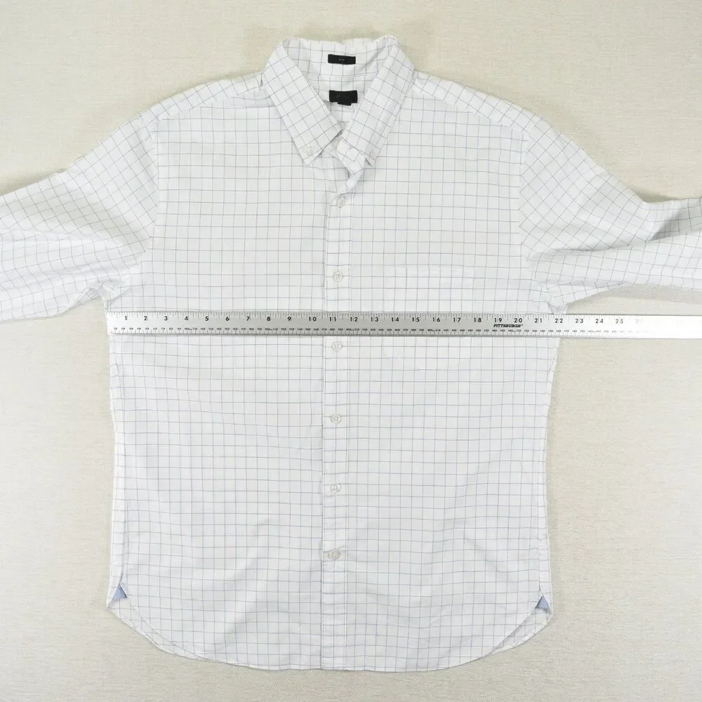 J.Crew Slim Fit Grid Windowpane Plaid Button Down Dress Shirt Large White Blue